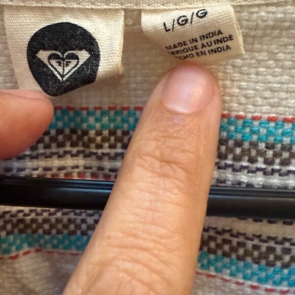 Roxy Baja Hoodie L | Woven Cotton Pullover | Boho Surf Drug Rug | Made in India - Picture 3 of 9